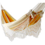 Novica Sleeping Hammock: with Orange and Yellow Stripes with White Fringe