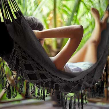 Black Macrame Hammock with Tassels and Fringe