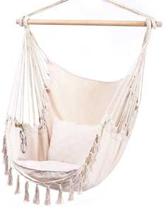 White Boho Chair Swing with Tassels