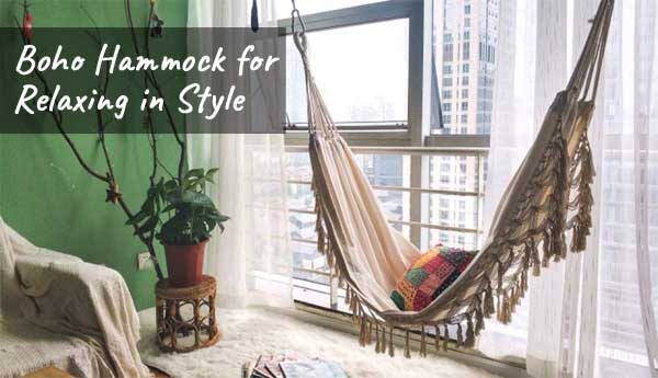 Indoor-Outdoor Macrame Fringe Boho Hammock for Relaxing in Style