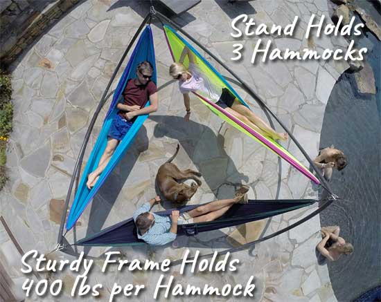 Portable Steel Frame Triple Hammock Stand Hold 3 Hammocks p to 400 lbs each